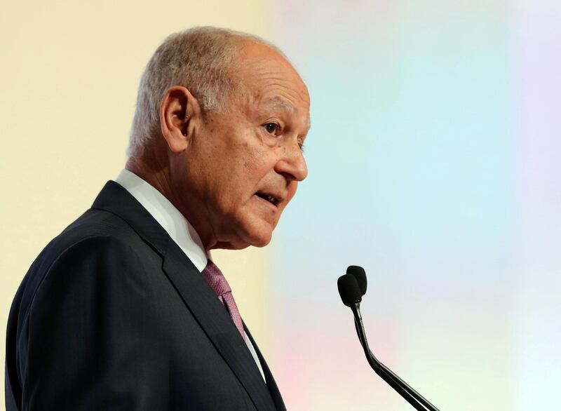 Abu Dhabi, United Arab Emirates - February 03, 2019: H.E Ahmed Aboul Gheit speaks at the second session at the Global Conference of Human Fraternity. Sunday the 3rd of February 2019 at Emirates Palace, Abu Dhabi. Chris Whiteoak / The National