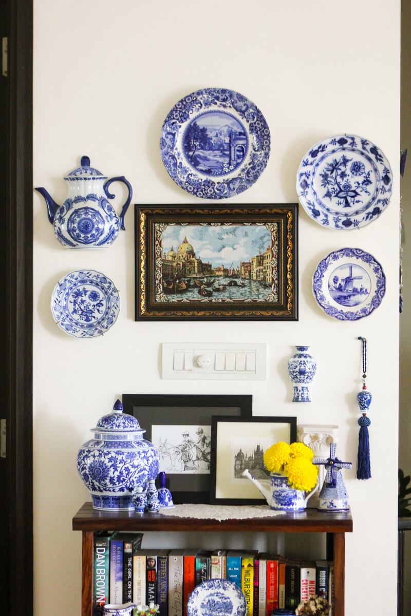 One approach to cluttercore is to stick to a common theme, say blue and white ceramics. Photo: Keerat Kaur