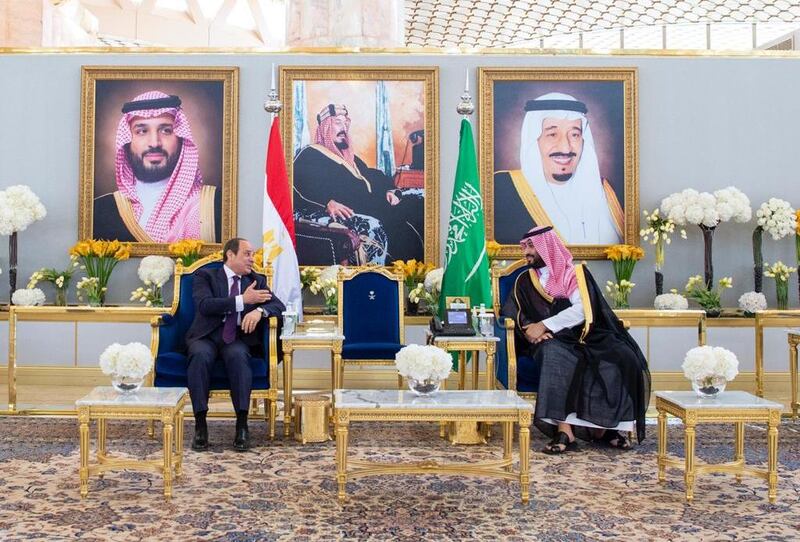 Saudi Crown Prince Mohammed bin Salman and Egyptian President Abdel Fattah El Sisi in discussions. Their meeting addressed cultural matters, including the promotion of Arabic calligraphy as a Unesco heritage subject. SPA