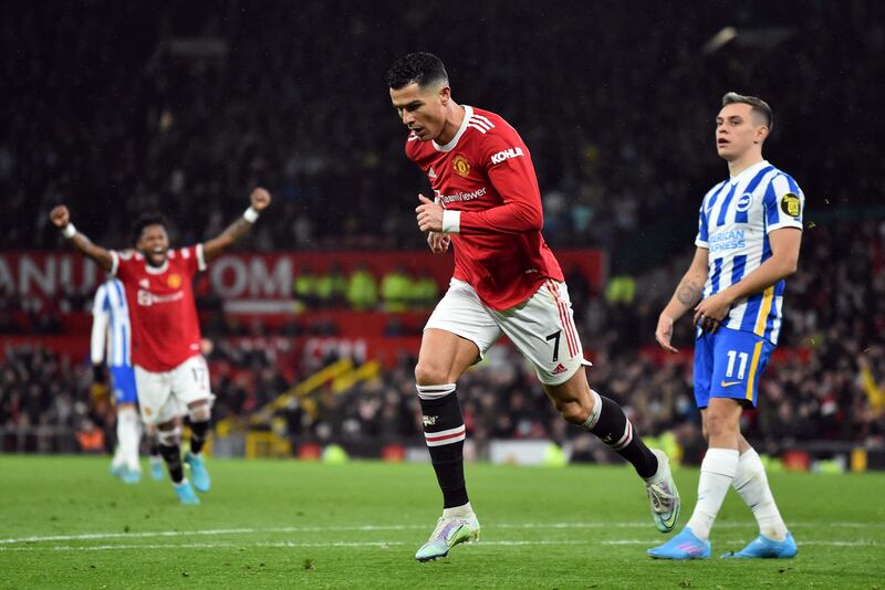 United's Cristiano Ronaldo celebrates after scoring. Reuters