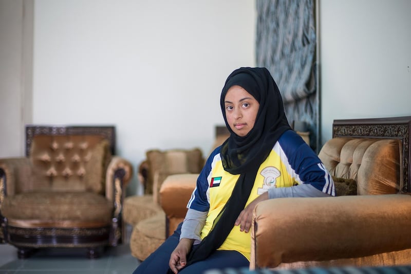 Abu Dhabi, United Arab Emirates. November 22, 2015///

Mariam, 24, loves bowling. Hamda and Mariam Al Hosani, and their mother Zafaraneh. The sisters have special needs - they are very athletic and both regular participants in the Para-Olympics. Hamda, 25, loves running and basketball.
Abu Dhabi, United Arab Emirates. Mona Al Marzooqi/ The National 

ID: 97086
Reporter: Hala Khalaf 
Section: National  *** Local Caption ***  151122-MM-HosaniSisters-004.JPG