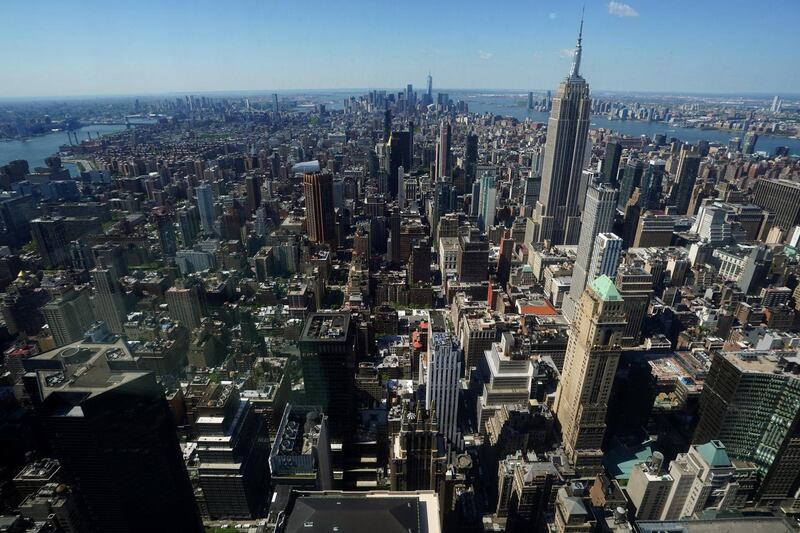 Midtown South Manhattan is pictured from the observation deck of the still under construction One Vanderbilt tower in the Manhattan borough of New York City, New York, U.S., May 11, 2021. Picture taken through a window.  REUTERS/Carlo Allegri