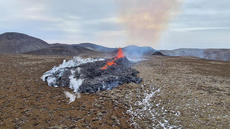 New fissures near the volcanic eruption site at Geldingadalur, close to Fagradalsfjall on the Reykjanes Peninsula, in Iceland. EPA