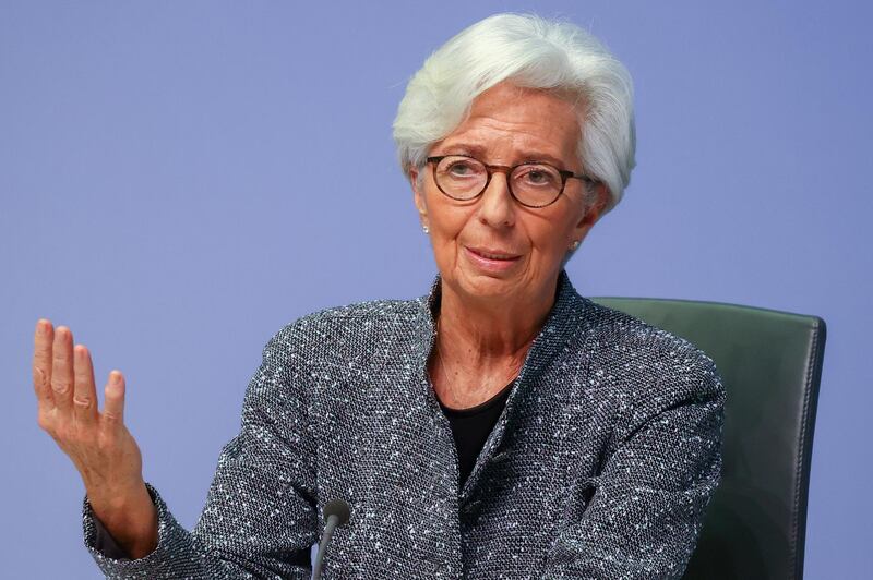 FILE PHOTO: European Central Bank (ECB) President Christine Lagarde in Frankfurt, Germany, March 12, 2020. REUTERS/Kai Pfaffenbach/File Photo