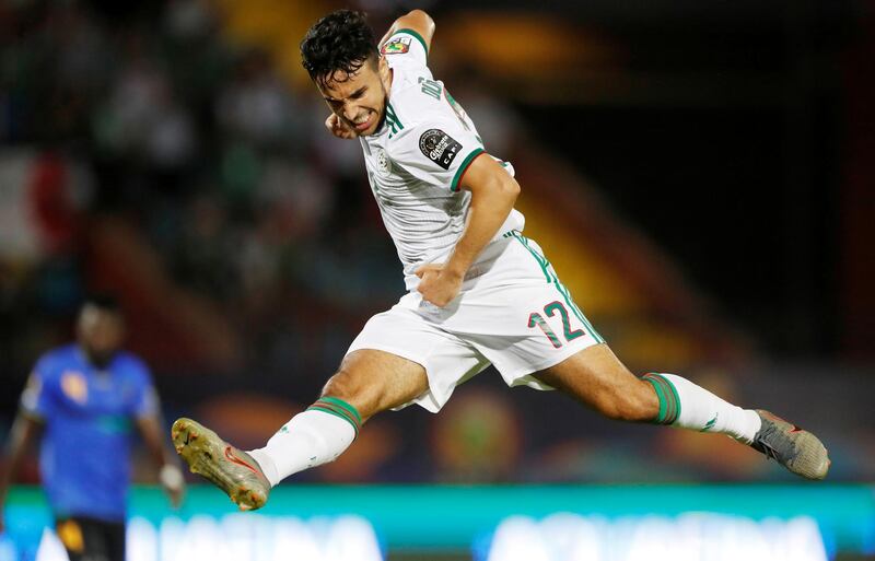 Algeria's Adam Ounas celebrates scoring their second goal. Reuters
