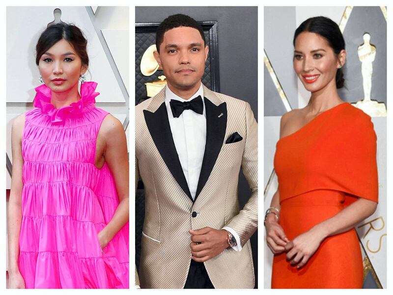 From left to right: Gemma Chan, Trevor Noah and Olivia Munn are speaking out against Asian American hate crimes following the Atlanta Spa shooting. 