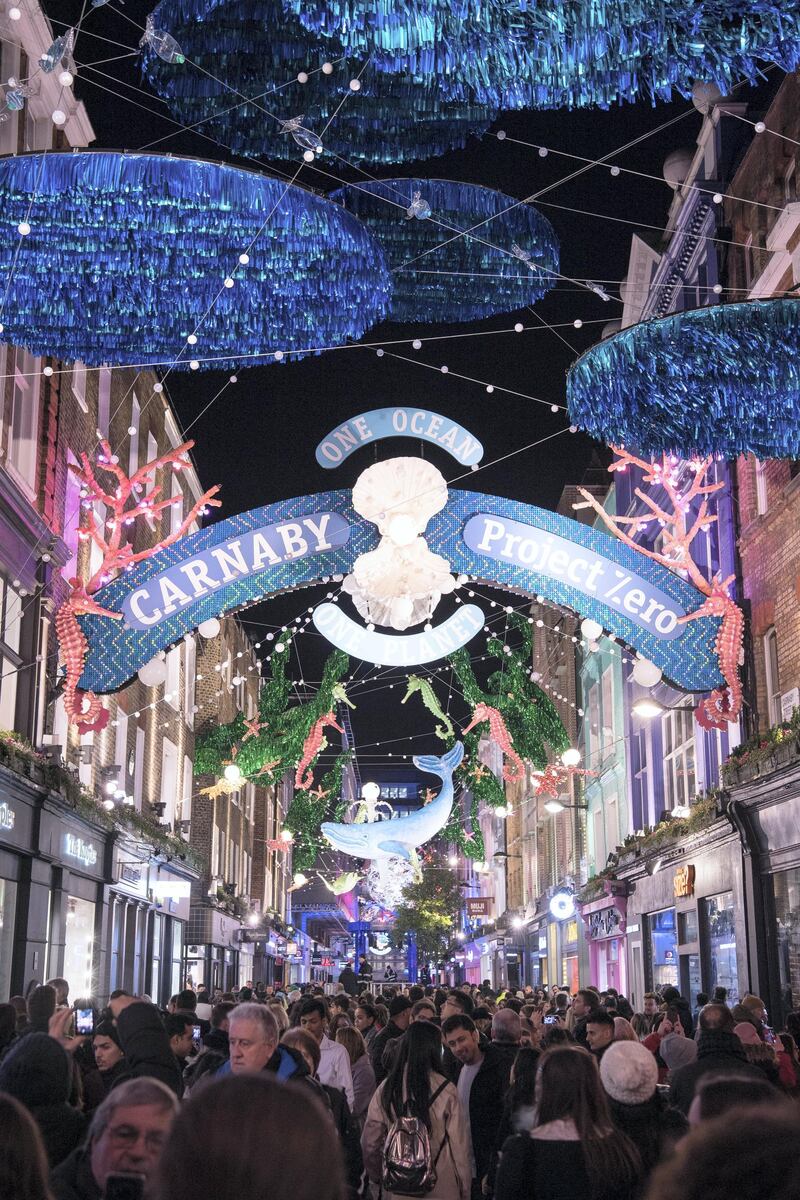 LONDON, ENGLAND - NOVEMBER 07: Carnaby Christmas installation switch-on at Carnaby Street on November 07, 2019 in London, England. (Photo by Jeff Spicer/Getty Images)