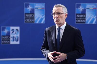 epa09269382 NATO Secretary General Jens Stoltenberg speaks to the press prior to a NATO summit at the North Atlantic Treaty Organization (NATO) headquarters in Brussels, Belfium, 14 June 2021. The allies meet to agree a statement stressing common ground on securing their withdrawal from Afghanistan, joint responses to cyber attacks and relations with a rising China.  EPA/KENZO TRIBOUILLARD / POOL