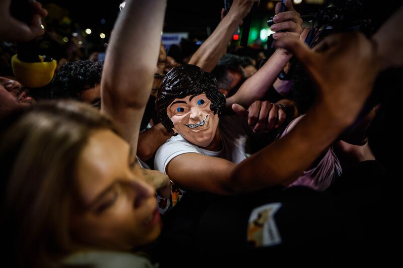 Supporters of the presidential candidate Javier Milei participate in a rally in Buenos Aires, Argentina. EPA