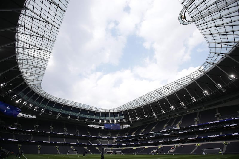 (FILES) In this file photo taken on March 30, 2019 A picture shows a general view of the interior of the new Tottenham Hotspur Stadium ahead of the Legends football match between Spurs Legends and Inter Forever, the second and final test event for the new stadium in London, on March 30, 2019. Tottenham throw open the doors of their new 62,000-capacity stadium on April 3, 2019, hoping it will give them the financial firepower to compete with the Premier League and European elite. / AFP / Daniel LEAL-OLIVAS
