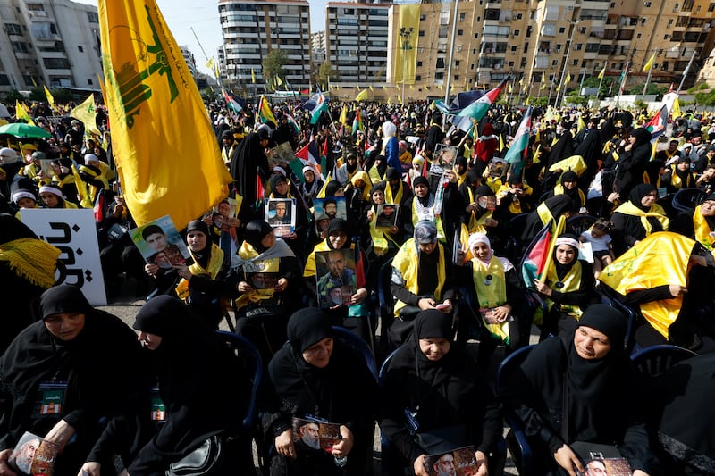 Hezbollah supporters attend a ceremony in Beirut to honour fighters killed in recent exchanges with Israeli forces on the Israel-Lebanon border. Reuters