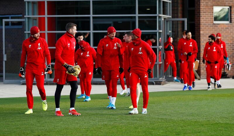 The players come out for training at Melwood. Reuters