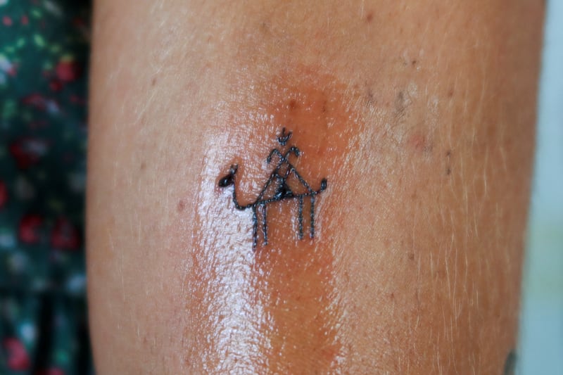 Ms Mahdouani has researched the traditional "tekaz" tradition of Berber tattoos, collecting designs and learning about the custom of using body art to ward off disease or bad luck through particular symbols.