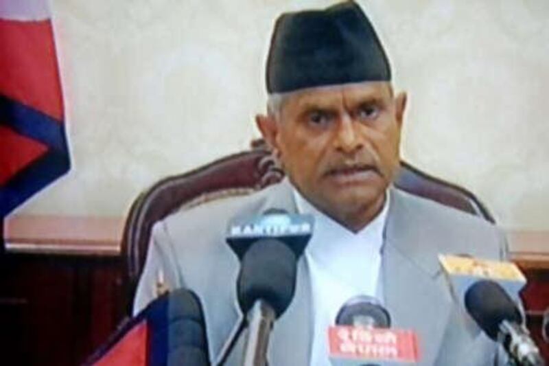 This picture, taken from Kantipur television shows Nepal's president, Ram Baran Yadav delivering his first address to the nation in Kathamndu on July 27.