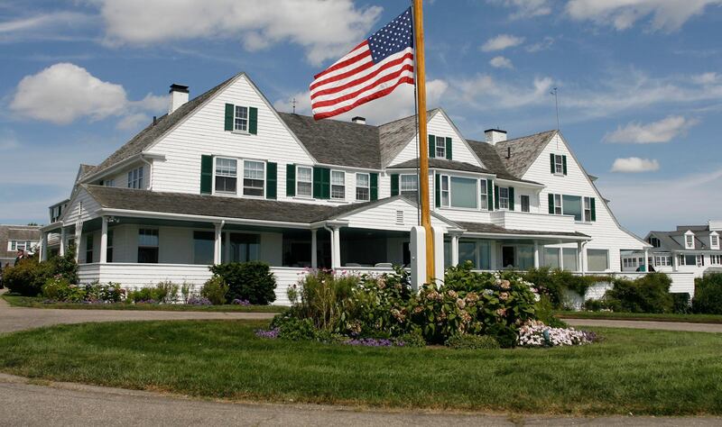 FILE - This Aug. 27, 2009 file photo shows the main home in the Kennedy family compound in Hyannis Port, Mass. Robert F. Kennedy's granddaughter, Saoirse Kennedy Hill, has died at the age of 22. The Kennedy family released a statement on Thursday night, Aug. 1, 2019, following reports of a death at the family's compound in Hyannis Port. Hill was the daughter of Robert and Ethel Kennedy's fifth child, Courtney, and Paul Michael Hill. (AP Photo/Stew Milne, File)