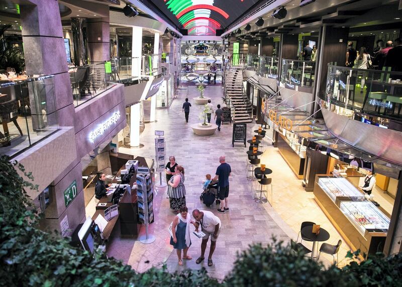 ABU DHABI, UNITED ARAB EMIRATES. 8 DECEMBER 2019. 
Shopping district in MSC Bellissima which arrived today at Abu Dhabi Cruise Terminal.

(Photo: Reem Mohammed/The National)

Reporter:
Section: