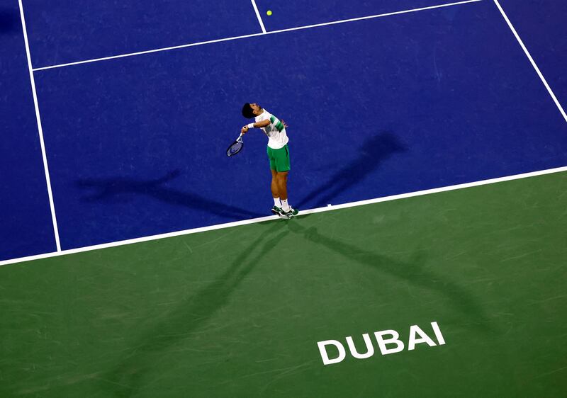 Serbia's Novak Djokovic serves during his quarter-final match against the Czech Republic's Jiri Vesely at the ATP Dubai Duty Free Tennis Championship. Defeat for Djokovic cost him his No1 world ranking. AFP