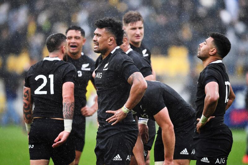 New Zealand players react after the Bledisloe Cup rugby game between the All Blacks and the Wallabies in Wellington, New Zealand. The game ended in a 16 all draw. AP Photo