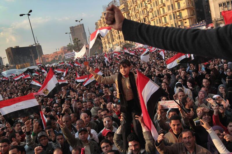 Protesters in Tahrir Square in Cairo in 2011. John Moore / Getty Images