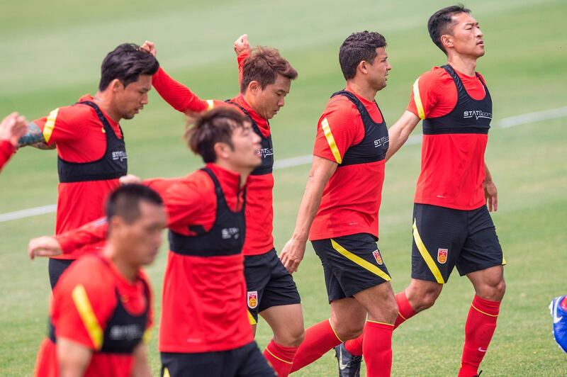 Players from the Chinese national football team take part in a training session in Shanghai on May 25, 2020.  - China OUT
 / AFP / STR

