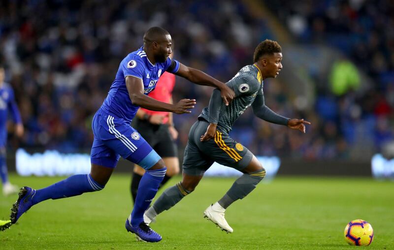 Sol Bamba of Cardiff City battles for possession with Demarai Gray of Leicester City during the Premier League match between Cardiff City and Leicester City at Cardiff City Stadium. Getty