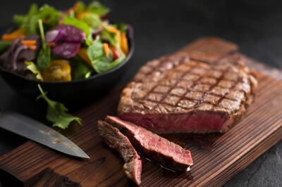 Grass fed steak with mixed leaf salad. Courtesy Nourishing Dubai 