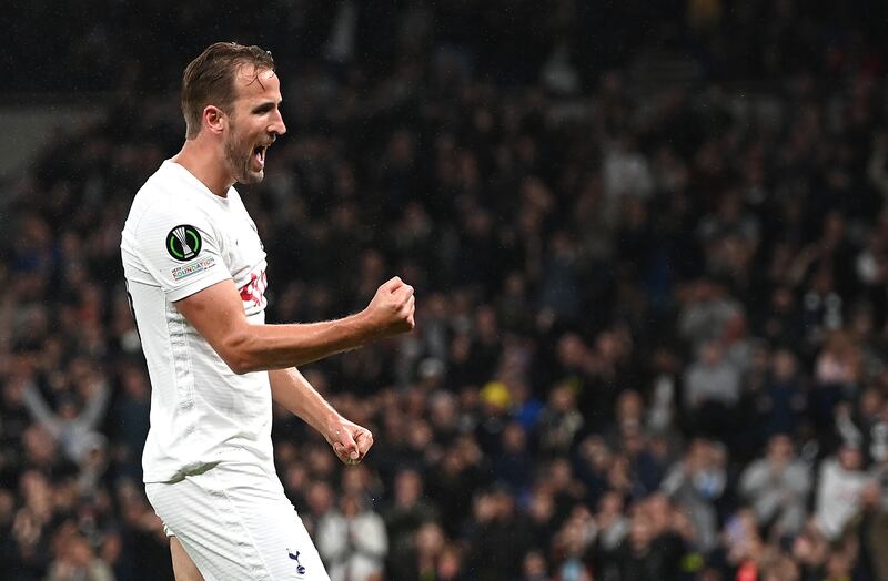 Harry Kane of Tottenham Hotspur celebrates after scoring his side's third goal. Getty