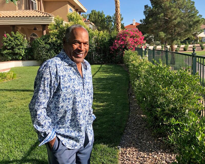 This Monday, June 3, 2019 photo provided by Didier J. Fabien shows O.J. Simpson in the garden of his Las Vegas area home. Simpson has launched a Twitter account with a video post in which the former football star says heâ€™s got a â€œlittle gettinâ€™ even to do.â€ Simpson confirmed the new account to The Associated Press on Saturday, June 15, 2019. He said in a phone interview it will be a lot of fun and that he had some things to straighten out.  (Didier J. Fabien via AP, File)