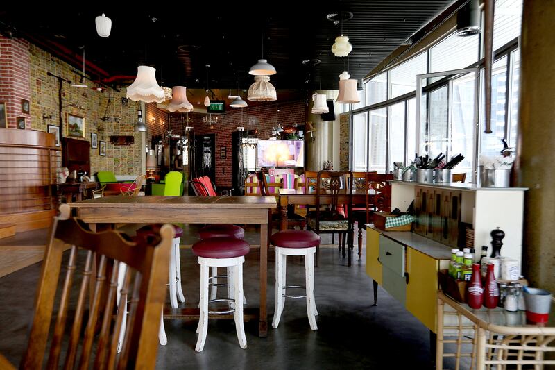 DUBAI , UNITED ARAB EMIRATES – April 30 , 2015 : Inside view of The Scene restaurant in Pier 7 in Dubai Marina in Dubai. ( Pawan Singh / The National ) For Arts & Life. Story by Stacie Overton Johnson