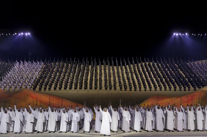 Hamad Al Ameri (C) participates in the 45th UAE National Day celebrations held at Abu Dhabi National Exhibition Centre (ADNEC). Philip Cheung / Crown Prince Court — Abu Dhabi