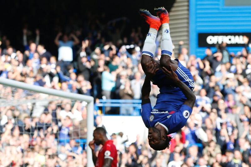 Chelsea's midfielder Victor Moses celebrates after scoring against Leicester City at Stamford Bridge in London in October. Rights costs for EPL games have hit Sky's profits. Adrian Dennis / AFP