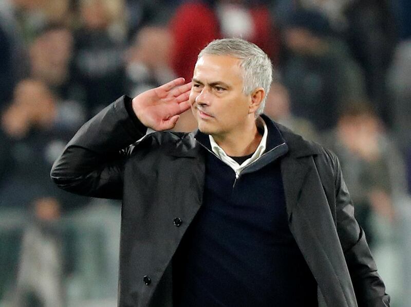 Manchester United manager Jose Mourinho gestures to Juventus fans after seeing his side pull off a 2-1 win in Turin. Reuters