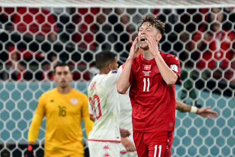 Denmark midfielder Andreas Skov Olsen after his goal was disallowed for offside. AFP