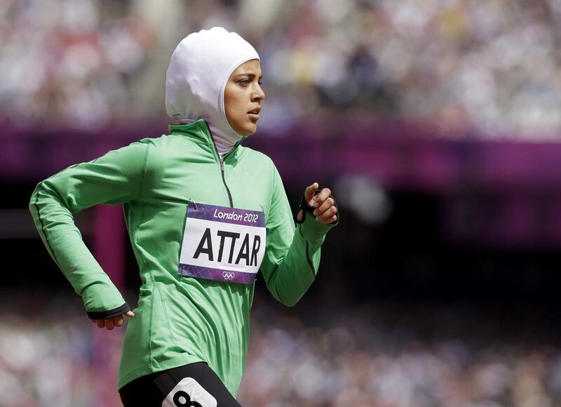 Saudi Arabia's Sarah Attar competes in a women's 800-meter heat during the athletics in the Olympic Stadium at the 2012 Summer Olympics, London on August 8, 2012. Attar is the first Saudi woman to compete in athletics during the Olympics. Anja Niedringhaus / AP Photo