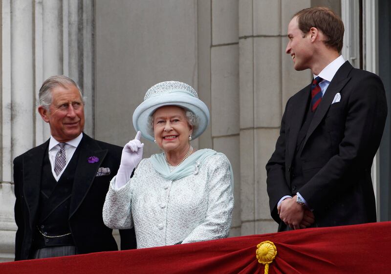 Prince Charles, Queen Elizabeth II and Prince William on the balcony of Buckingham Palace. A survey showed almost half of British respondents think Prince Charles should step aside for his eldest son to one day become king. All photos: Getty Images