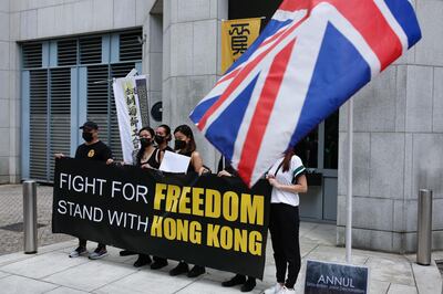 Union groups submit petition letters to British Consulate General to express their determination of opposing the new national security law, in Hong Kong, China June 26, 2020. REUTERS/Tyrone Siu