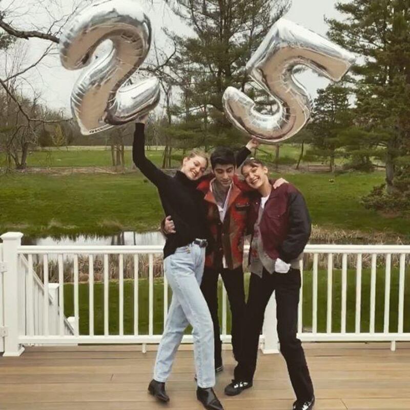 The most recent picture of the couple together: Gigi Hadid with Zayn Malik and sister Bella Hadid, celebrating Gigi's 25th birthday on April 23, 2020. Instagram / Gigi Hadid