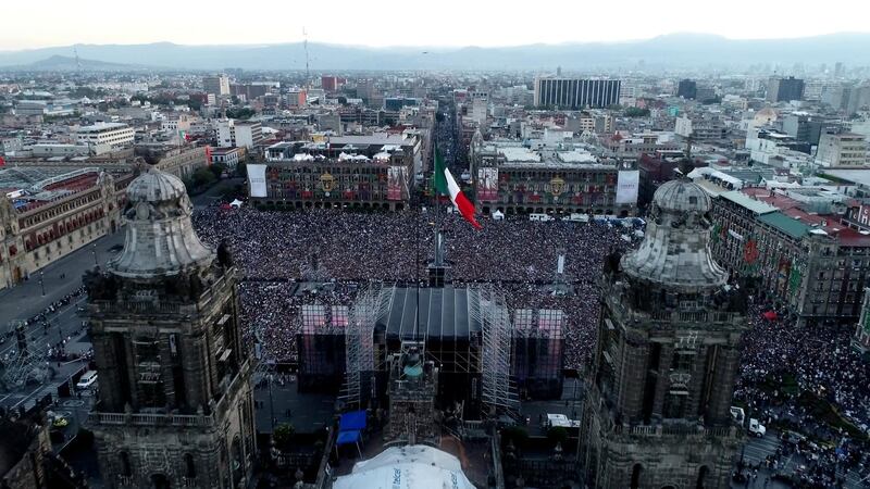 Aerial view of the Zocalo square during the AMLO Fest to celebrate Mexico's new President Andres Manuel Lopez Obrador in Mexico City. Reuters