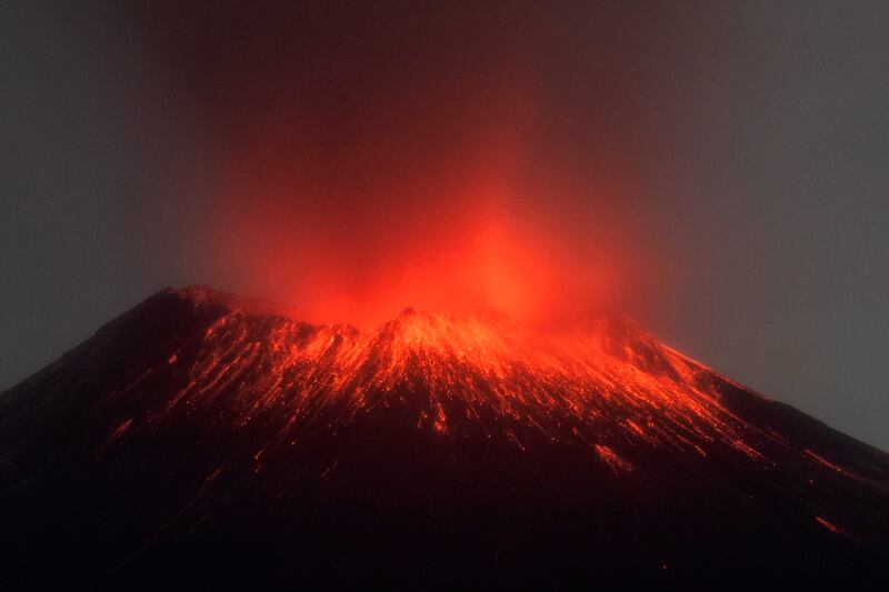Glowing lava around the caldera of Popocatepetl on Monday, May 22. EPA