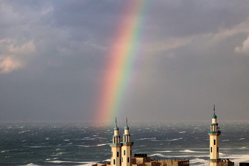 A rainbow appears above the Mediterranean during a winter storm in Gaza city. AFP