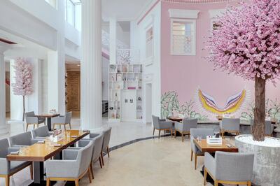 The new Bounty Beets branch features the restaurant's signature pink hue and murals