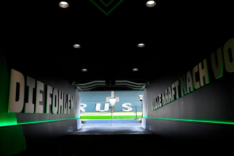 The players' entrance to the pitch is pictured at Borussia-Park football stadium  in Mönchengladbach,  Germany.  AFP