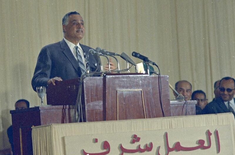 Egyptian President Gamal Abdel Nasser speaks at a meeting in 1969. The aftermath of Suez was a missed opportunity for better US-Egyptian relations (AP Photo)
