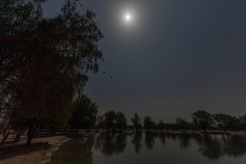 Dubai, United Arab Emirates - Reporter: N/A. News. Partial eclipse appears over the UAE. Wednesday, June 17th, 2020. Al Qudra Lakes, Dubai. Chris Whiteoak / The National
