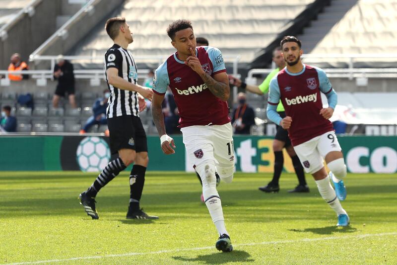Jesse Lingard of West Ham United celebrates after scoring a penalty for his team's second goal against Newcastle United. Getty