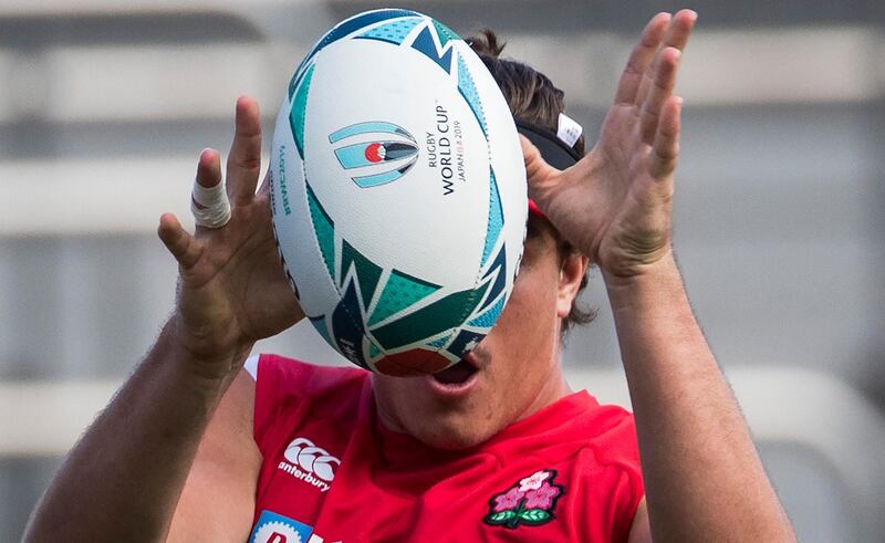 Japan's lock James Moore takes part in a training session at the Prince Chichibu Memorial Rugby Stadium in Tokyo. AFP