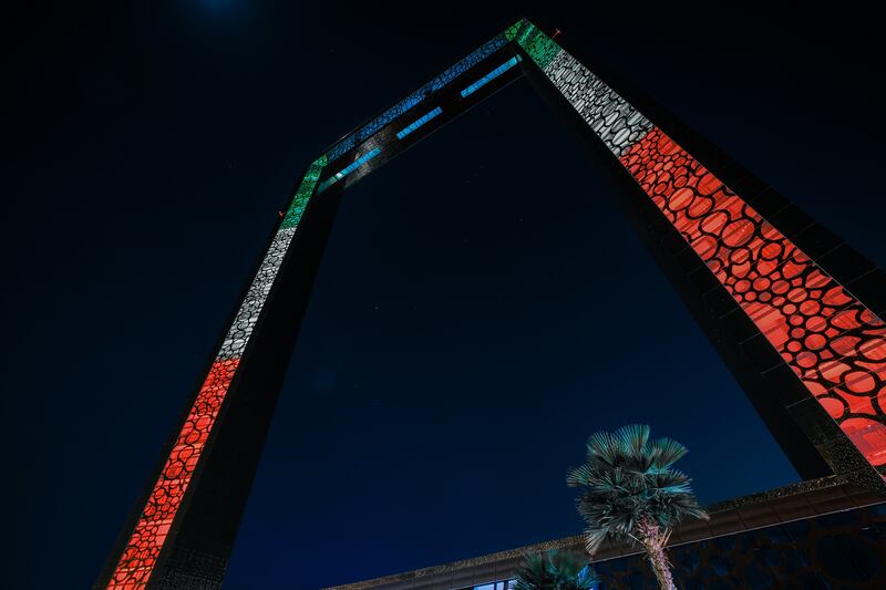 The Dubai Frame is lit up to mark Kuwait's National Day. All photos: Dubai Festivals and Retail Establishment