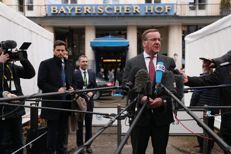 German Defence Minister Boris Pistorius speaks to journalists before the conference. Getty Images