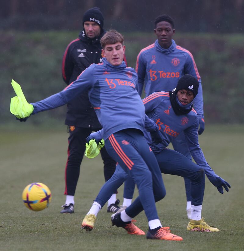 Rhys Bennett and Fred during training in Carrington. Getty