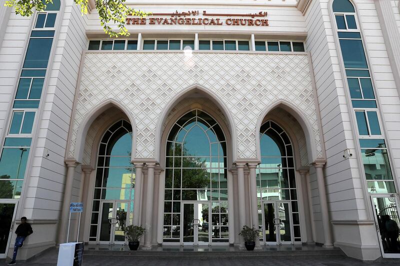 ABU DHABI ,  UNITED ARAB EMIRATES , SEPTEMBER 20 – 2019 :- View of the Evangelical Community Church in Abu Dhabi. ( Pawan Singh / The National ) For News. Story by Ramola